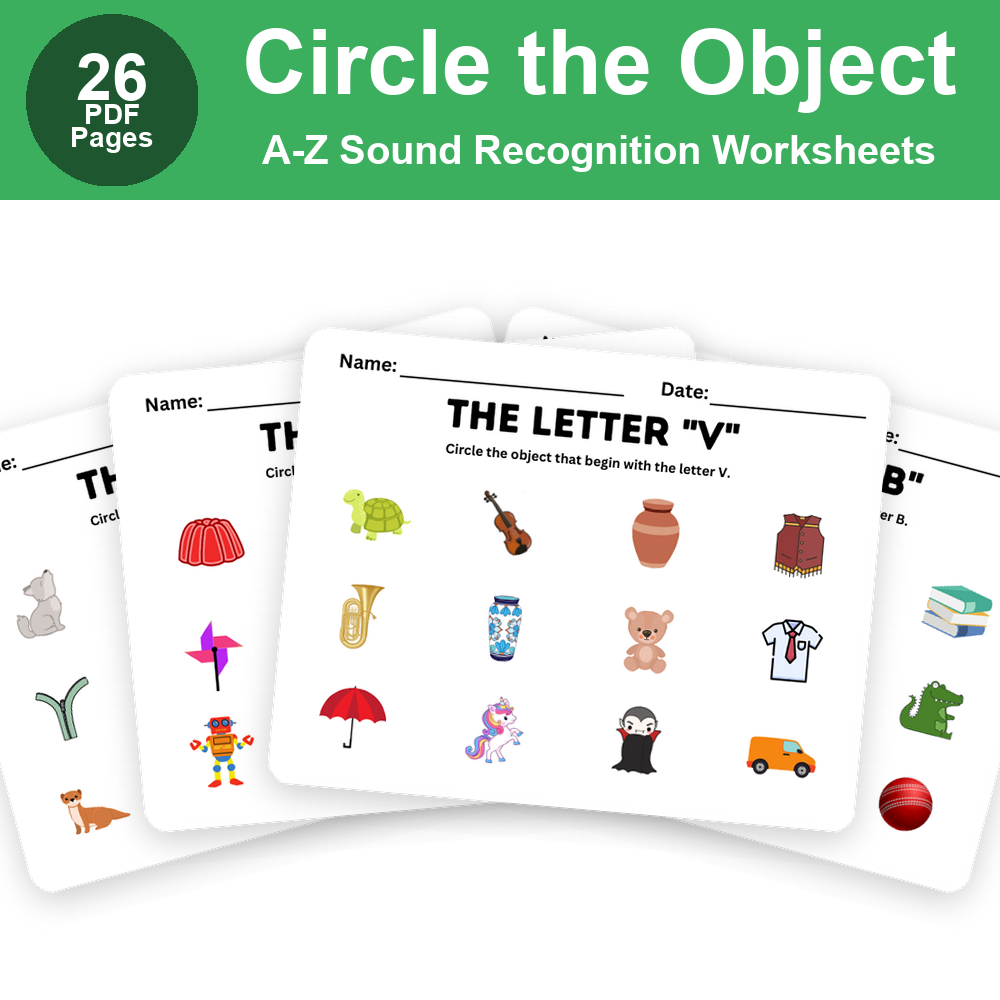 Alphabet Circle the Object Activity Sheets (A-Z) | Toddler Letter Sound Recognition Worksheets | Early Literacy Initial Sound Morning Work Printable