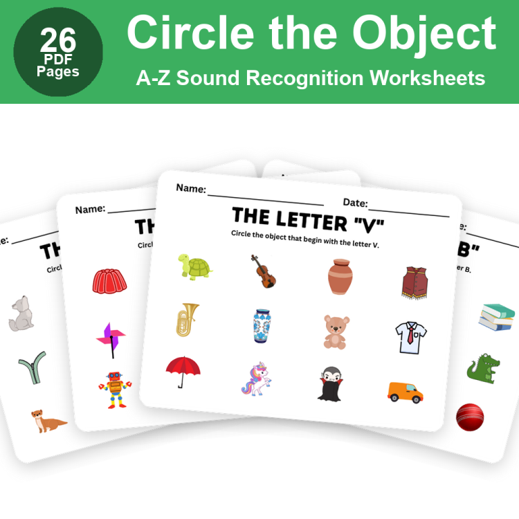 Alphabet Circle the Object Activity Sheets (A-Z) | Toddler Letter Sound Recognition Worksheets | Early Literacy Initial Sound Morning Work Printable