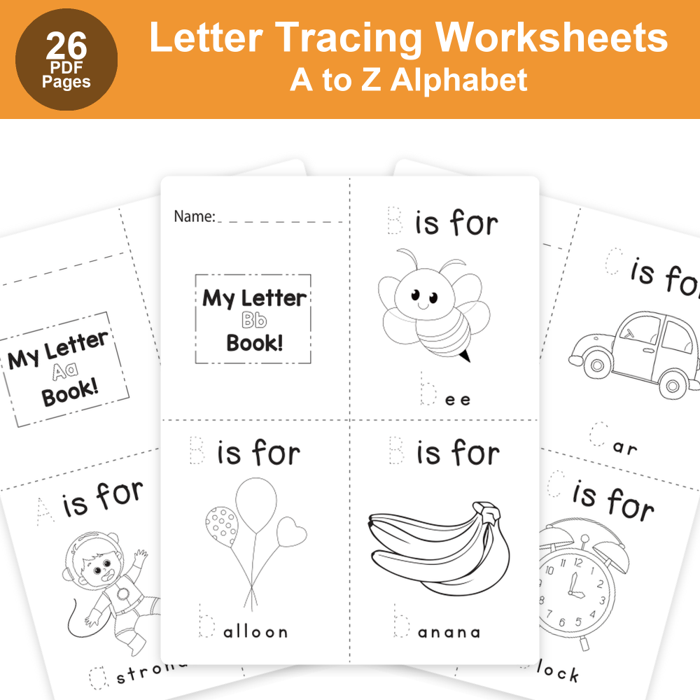 A to Z Alphabet Letter Tracing Worksheets | Preschool Handwriting Practice Worksheet Pack | Kids Uppercase and Lowercase Activity Book Digital Download PDF