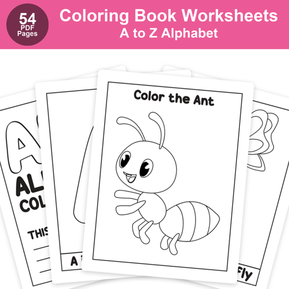 A to Z Alphabet Coloring Book Worksheets | Preschool Letter Recognition Activity Pages | Toddler Early Literacy Animal and Object Coloring Sheets Digital Download PDF