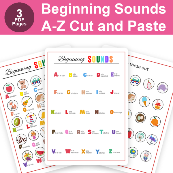 Beginning Sounds A-Z Cut and Paste Worksheets for Preschool