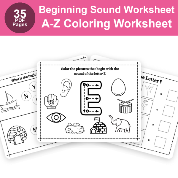 Trace Letter and Color the Beginning Sound Worksheet A-Z Printable PDF | Alphabet Activity for Preschool, Kindergarten & 1st Grade