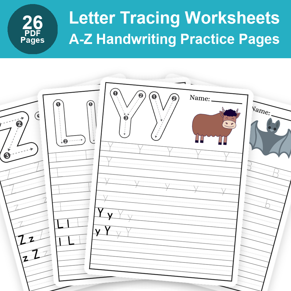Letter Tracing Worksheets A-Z | Alphabet Handwriting Practice Pages for Preschool & Kindergarten | Printable A to Z Tracing Sheets