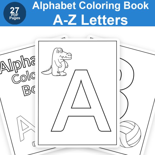 Alphabet Coloring Book A-Z | Word Worksheet for Preschool & Kindergarten Alphabet Learning Activities