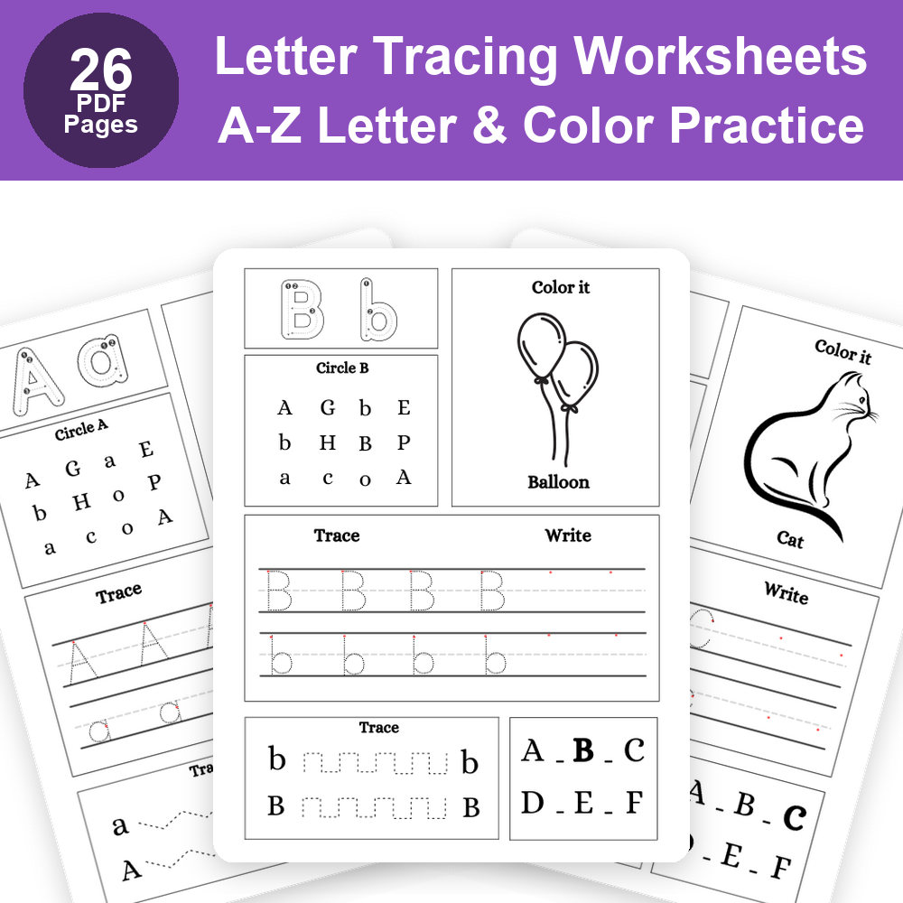 Letter Tracing Worksheets A-Z | Circle the Letter & Color the Picture Alphabet Practice for Kids