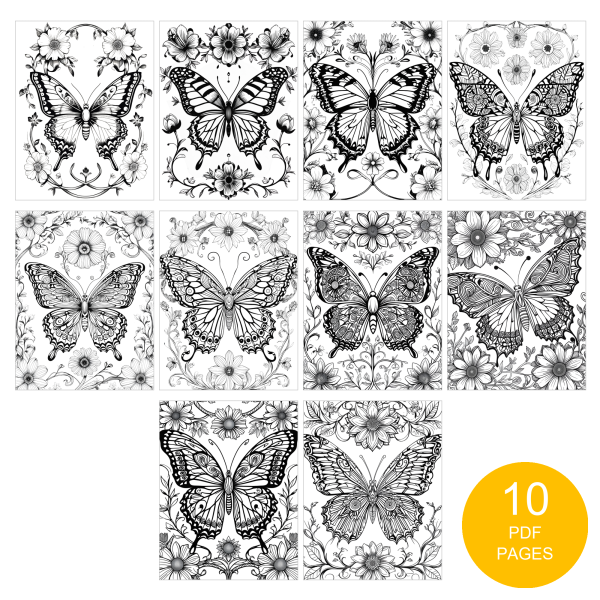Butterfly Coloring Pages Set of 10 | Printable Coloring Pages Set 1