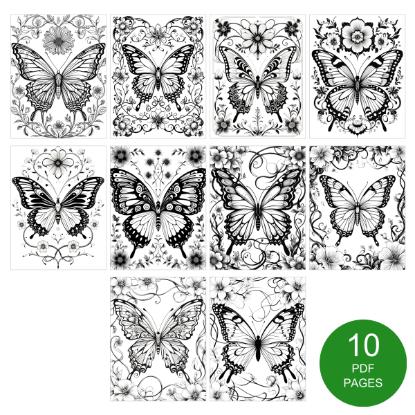 Butterfly Coloring Pages Set of 10 | Printable Coloring Pages Set 2