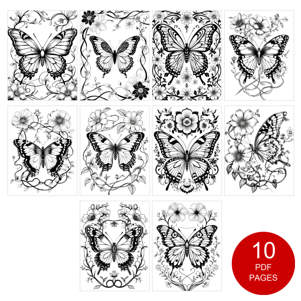 Butterfly Coloring Pages Set of 10 | Printable Coloring Pages Set 3