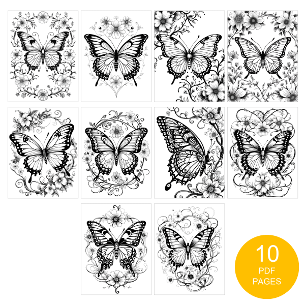 Butterfly Coloring Pages Set of 10 | Printable Coloring Pages Set 4