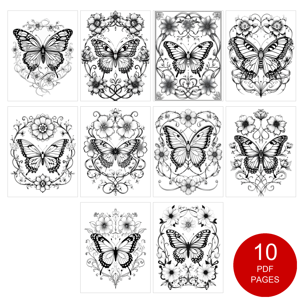 Butterfly Coloring Pages Set of 10 | Printable Coloring Pages Set 5