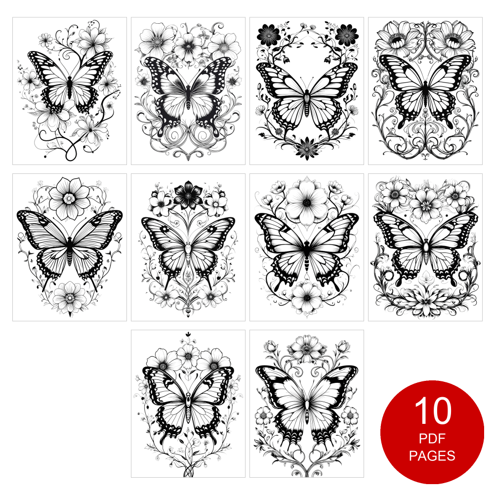 Butterfly Coloring Pages Set of 10 | Printable Coloring Pages Set 6