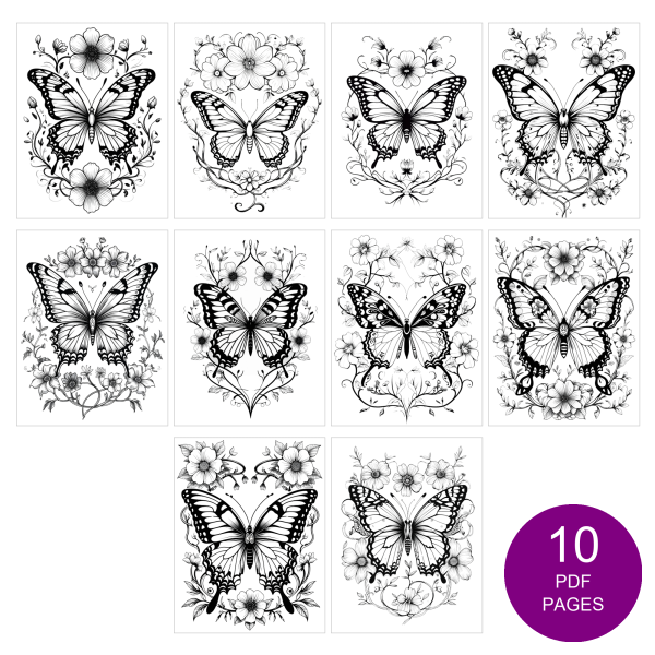 Butterfly Coloring Pages Set of 10 | Printable Coloring Pages Set 7