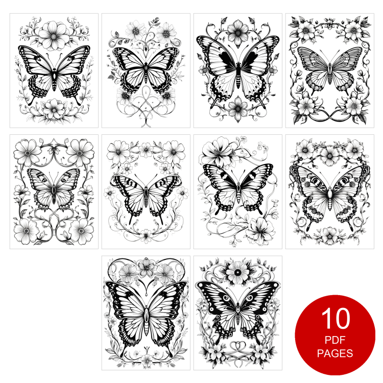 Butterfly Coloring Pages Set of 10 | Printable Coloring Pages Set 8