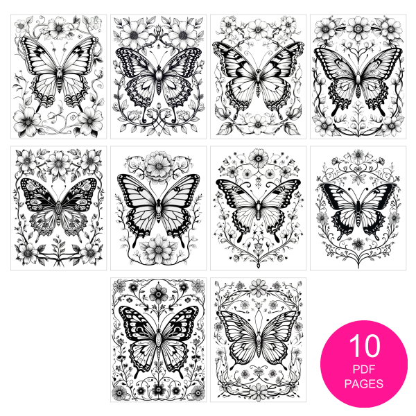 Butterfly Coloring Pages Set of 10 | Printable Coloring Pages Set 9