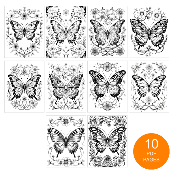 Butterfly Coloring Pages Set of 10 | Printable Coloring Pages Set 10