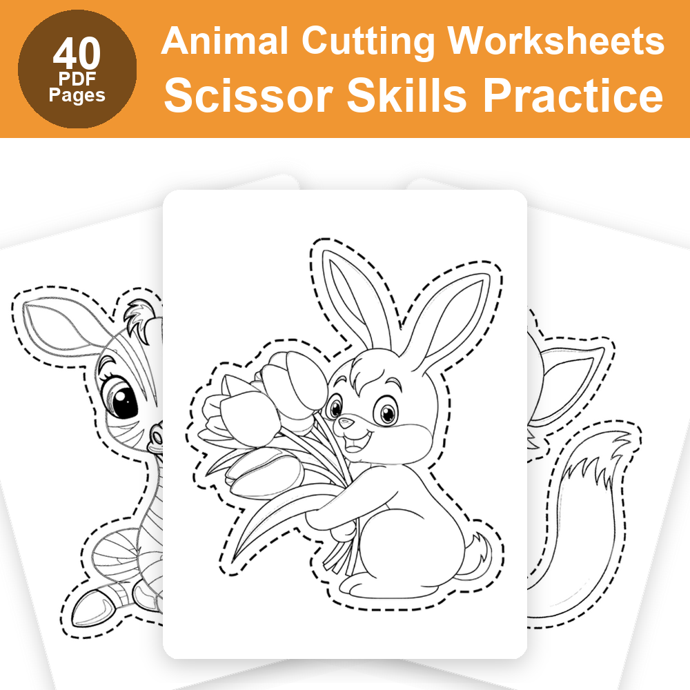 Scissor Skills Animal Cutting Worksheets for Kids | Printable Fine Motor Practice Worksheets for Preschool & Kindergarten