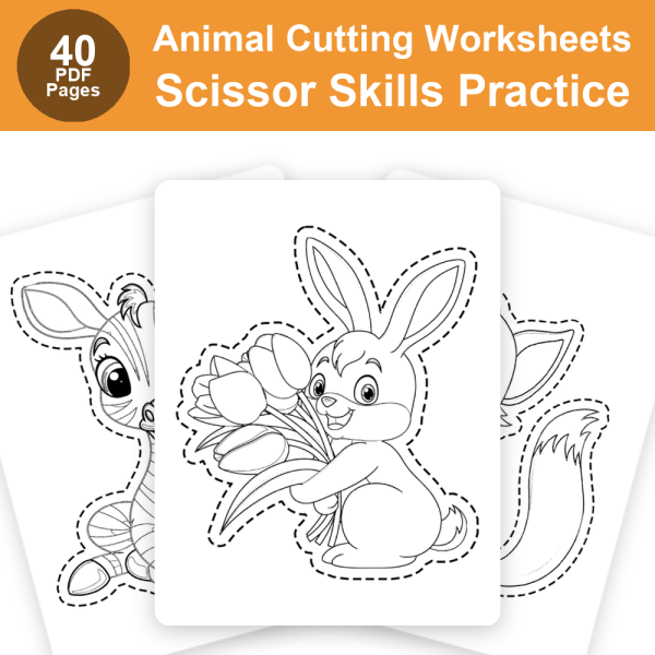 Scissor Skills Animal Cutting Worksheets for Kids | Printable Fine Motor Practice Worksheets for Preschool & Kindergarten