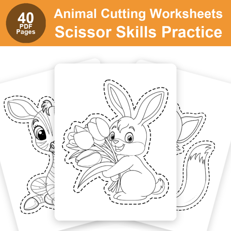 Scissor Skills Animal Cutting Worksheets for Kids | Printable Fine Motor Practice Worksheets for Preschool & Kindergarten