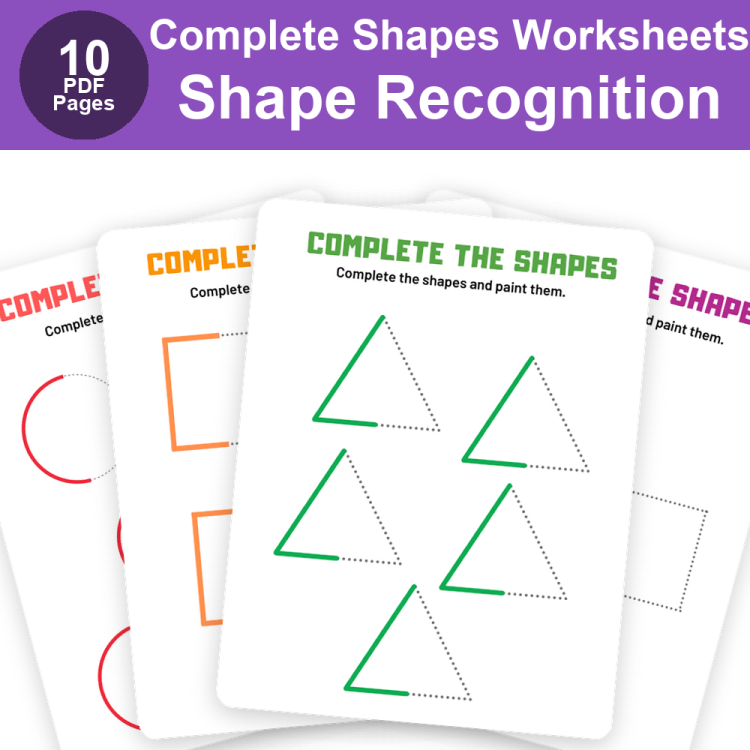 Complete the Shapes & Paint Them | Fun Shape Recognition Worksheets