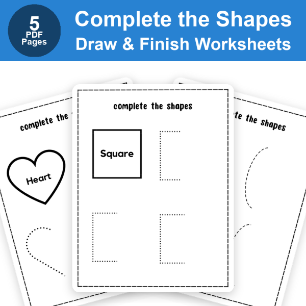 Complete the Shapes Worksheets for Kids | Draw and Finish Shapes Activity