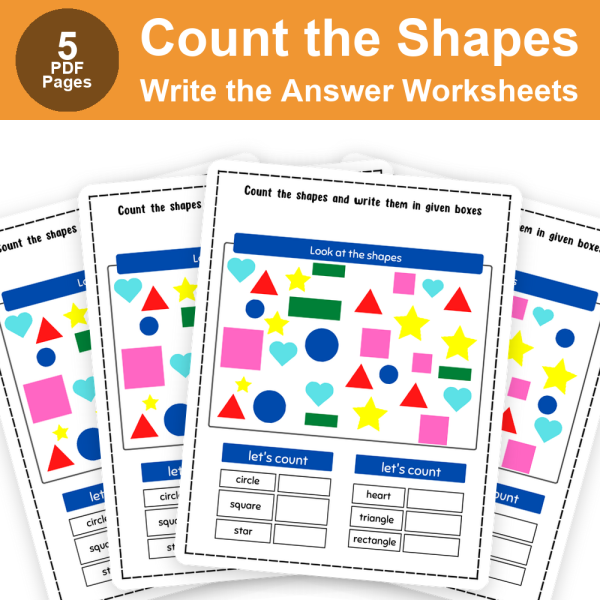 Count the Shapes and Write the Answer Worksheets
