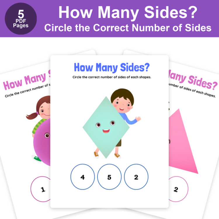 How Many Sides? Shape Counting Worksheets | Circle the Correct Number of Sides Activity