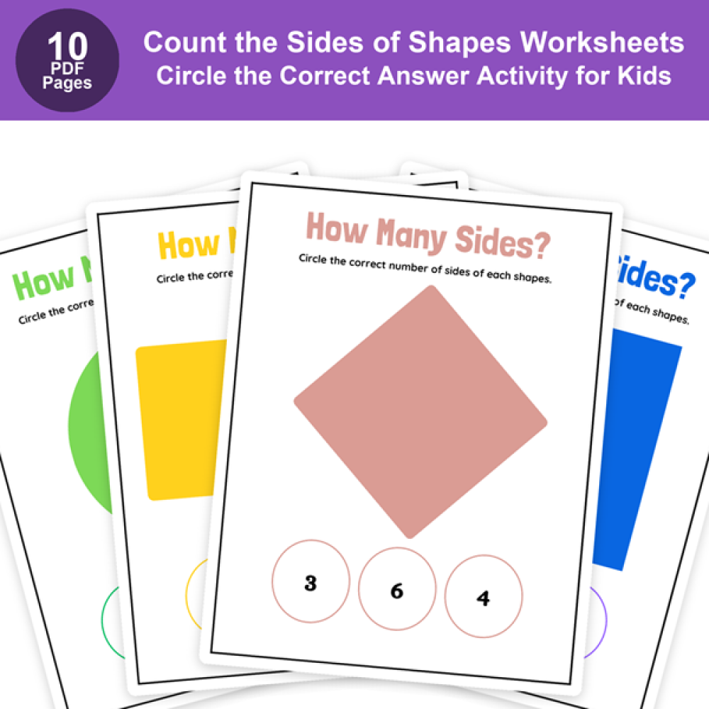 Count the Sides of Shapes Worksheets | Circle the Correct Answer Activity for Kids