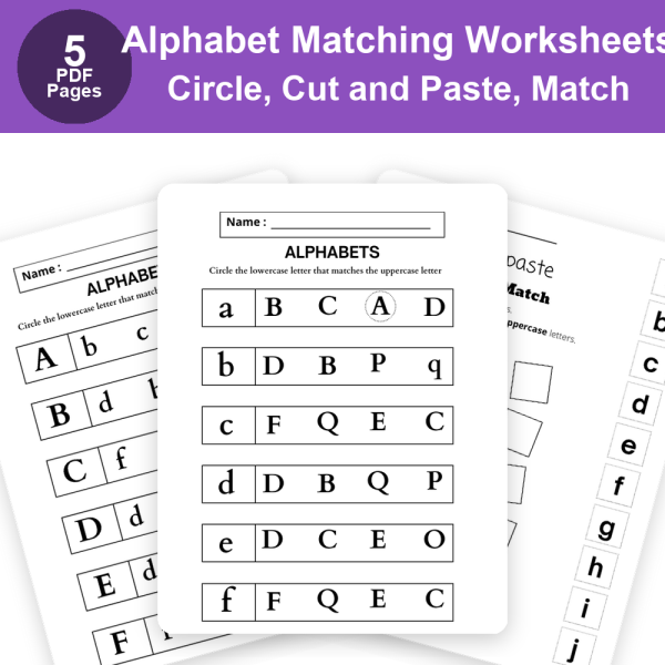Alphabet Matching Worksheets  | Circle, Cut and Paste, Match