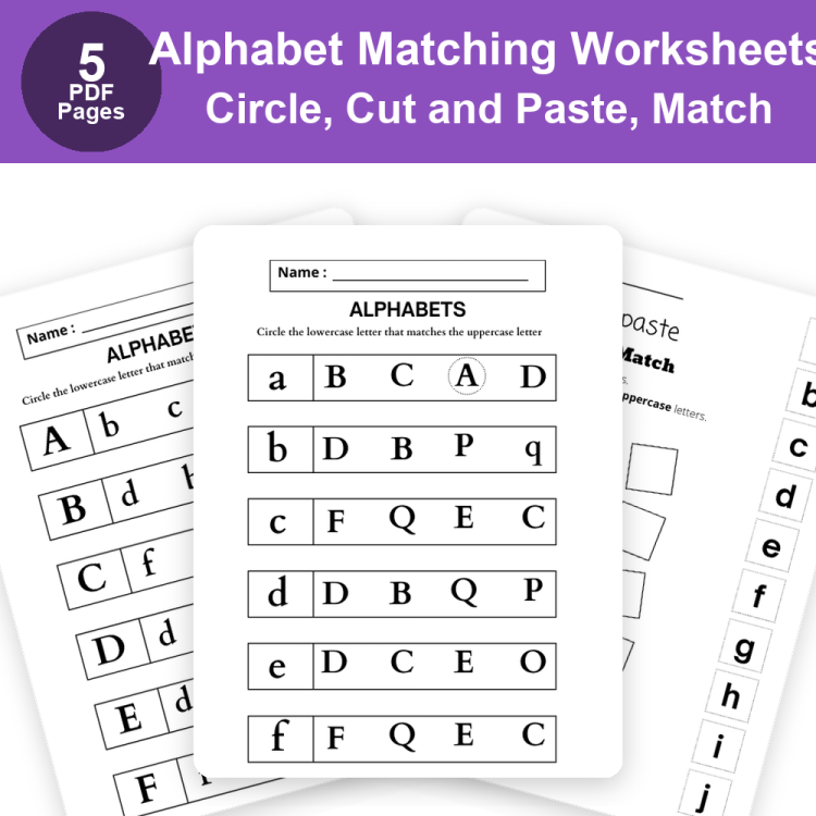 Alphabet Matching Worksheets  | Circle, Cut and Paste, Match
